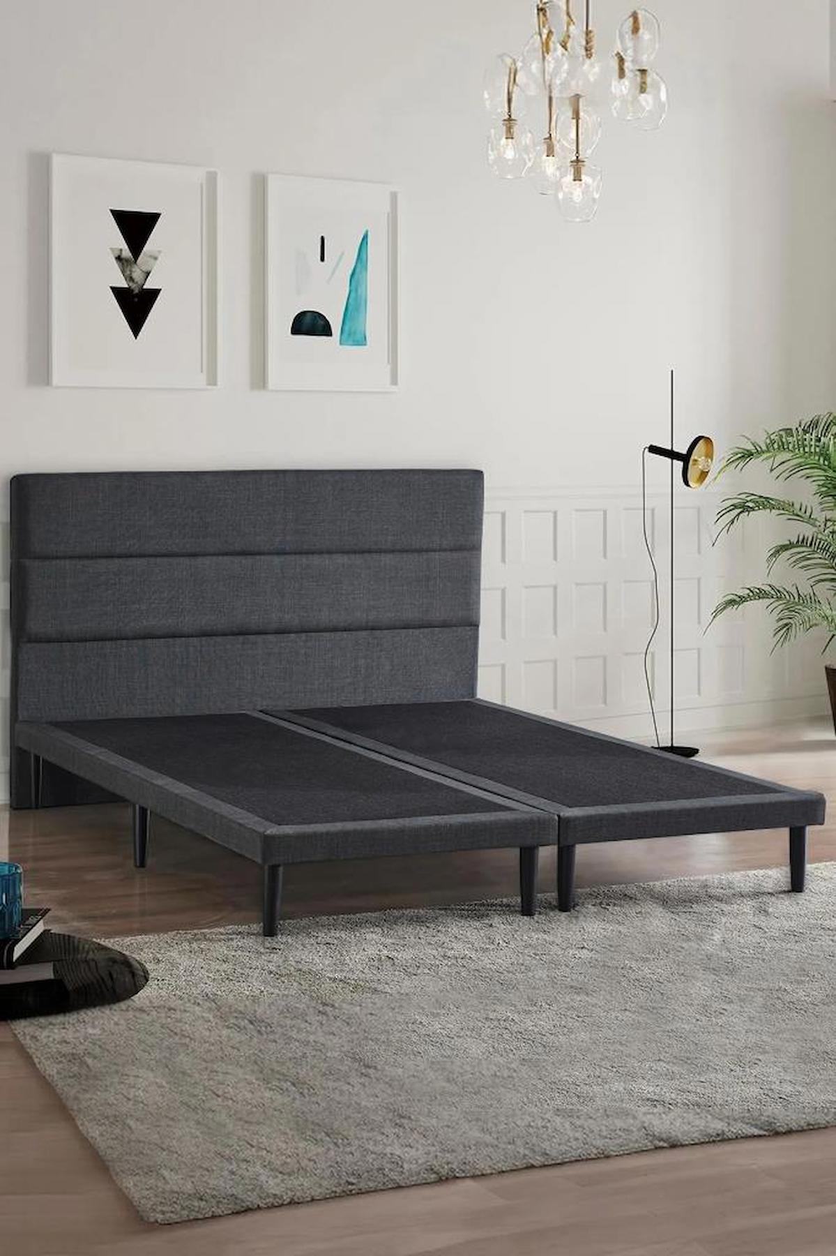 Niron Yatak Slim 140x200 cm Ayrılabilen Başlıklı Çift Kişilik Baza Gri
