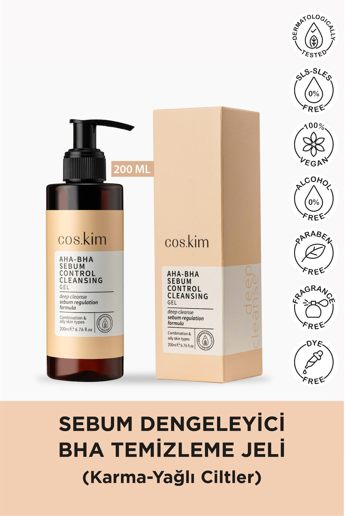 Cos.kim Aha Bha Alkolsüz Karma ve Yağlı Ciltler Su Bazlı Yüz Temizleme Jeli 200 ml