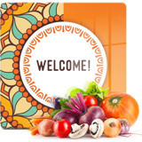 Decovetro Welcome Desenli Cam Orta Turuncu Kesme Tahtası