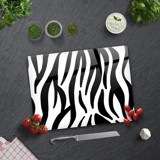 Decorita Zebra Desenli Cam Büyük Siyah-Beyaz Kesme Tahtası
