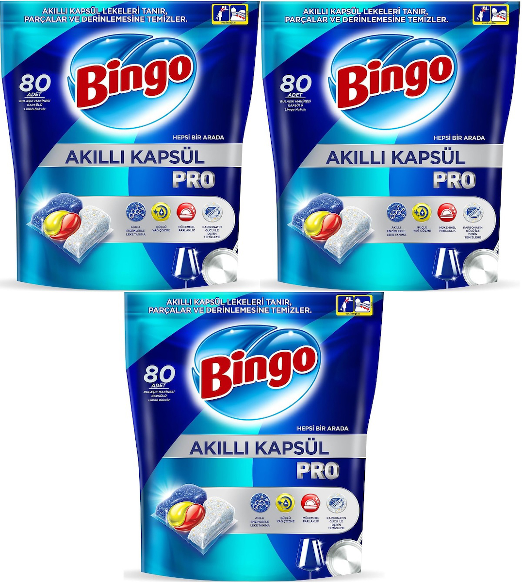 Bingo Akıllı Kapsül Pro Tablet Bulaşık Makinesi Deterjanı 3x80 Adet