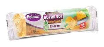 Polmix Limon Kokulu Büzgülü Orta Boy 55x60 cm Çöp Poşeti 10x10 Adet Sarı