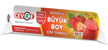 Çevre Çilek Kokulu Büzgülü Büyük Boy 65x70 cm Çöp Poşeti 10 Adet Pembe