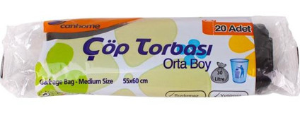 Canhome Orta Boy 55x60 cm Çöp Poşeti 20 Adet Siyah
