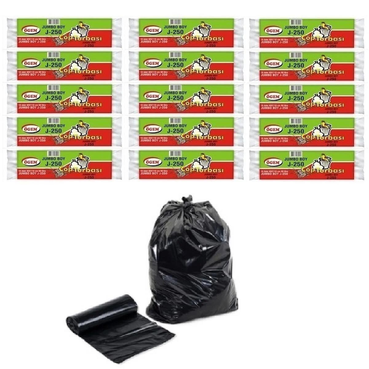 Ögem J-250 Jumbo Boy 80x110 cm Çöp Poşeti 15x10 Adet Siyah