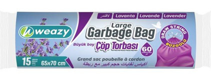 Weazy Lavanta Kokulu Büzgülü Büyük Boy 65x70 cm Çöp Poşeti 15 Adet Mor