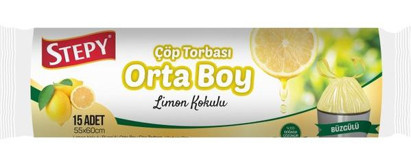Stepy Limon Kokulu Şeffaf Büzgülü Orta Boy 55x60 cm Çöp Poşeti 15 Adet Sarı