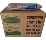 Kazanç Konteyner Boy 90x125 cm Çöp Poşeti 15x10 Adet Siyah