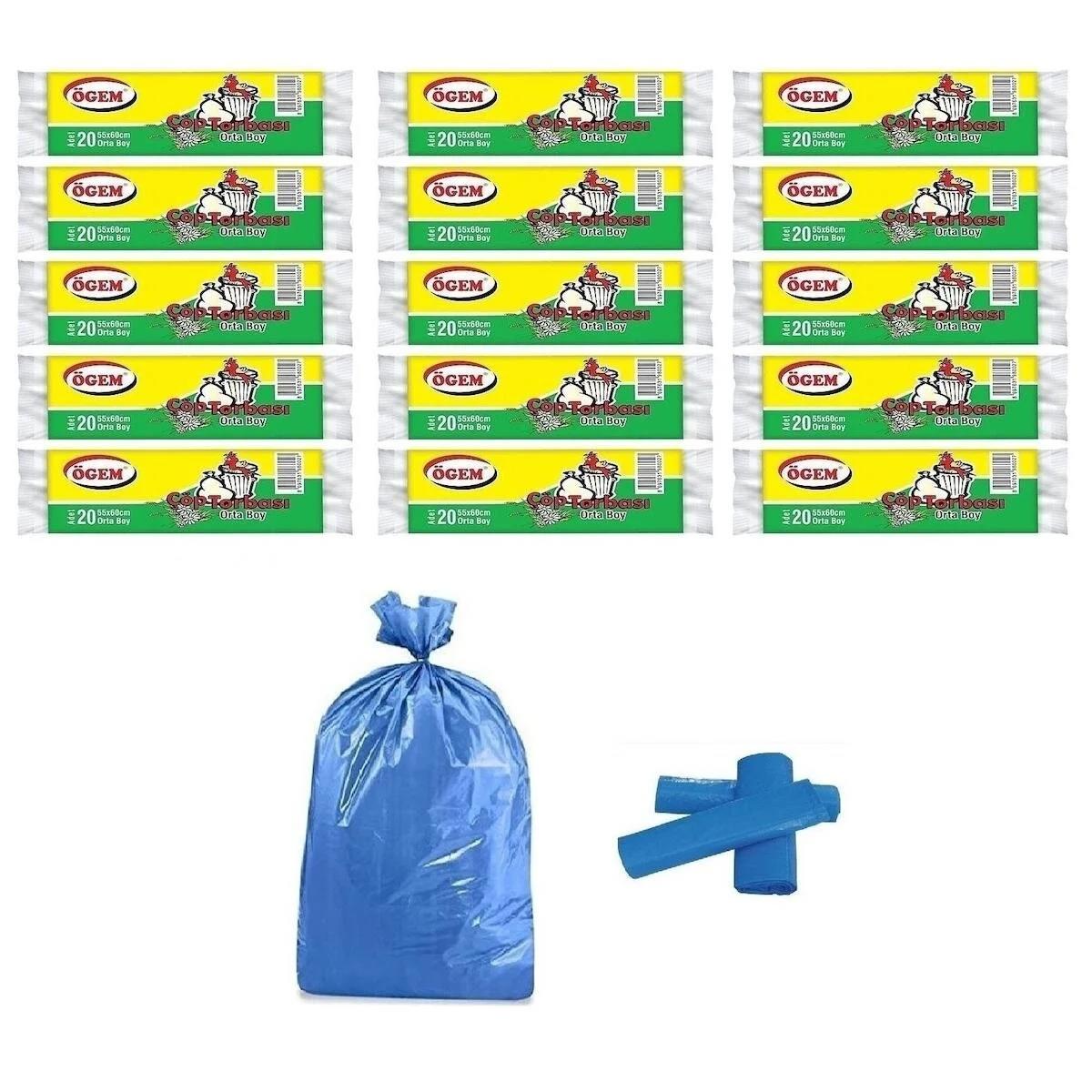 Ögem Orta Boy 55x60 cm Çöp Poşeti 15x20 Adet Mavi