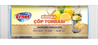 Ernet Limon Kokulu Büzgülü Orta Boy 55x60 cm Çöp Poşeti 15 Adet Sarı