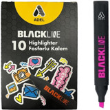 Adel Blackline 10'lu Pastel Pembe Kesik Uçlu Fosforlu Kalem Seti