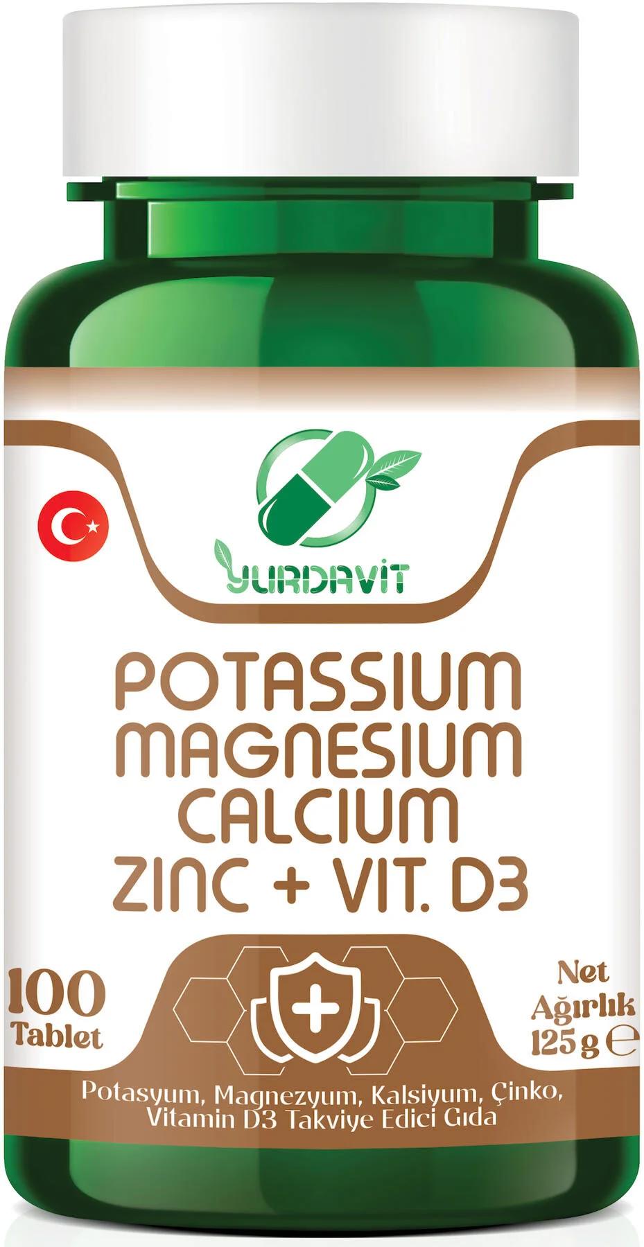 Yurdavit Potassium Magnesium Calcium Zinc Vitamin D3 Vitamin 100 Tablet