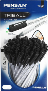 Pensan Triball Plastik Tek Renkli 1.0 mm İğne Uçlu Siyah 60'lı Tükenmez Kalem