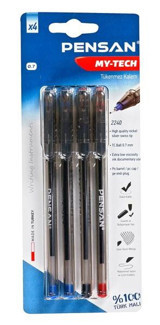 Pensan My Tech Plastik 3 Renkli 0.7 mm İğne Uçlu Çok Renkli 4'lü Tükenmez Kalem