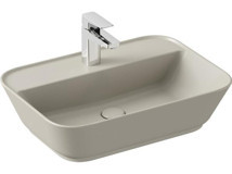 Vitra Geo Tekli 60 cm Seramik Tezgah Üstü Dikdörtgen Lavabo Mat Bej