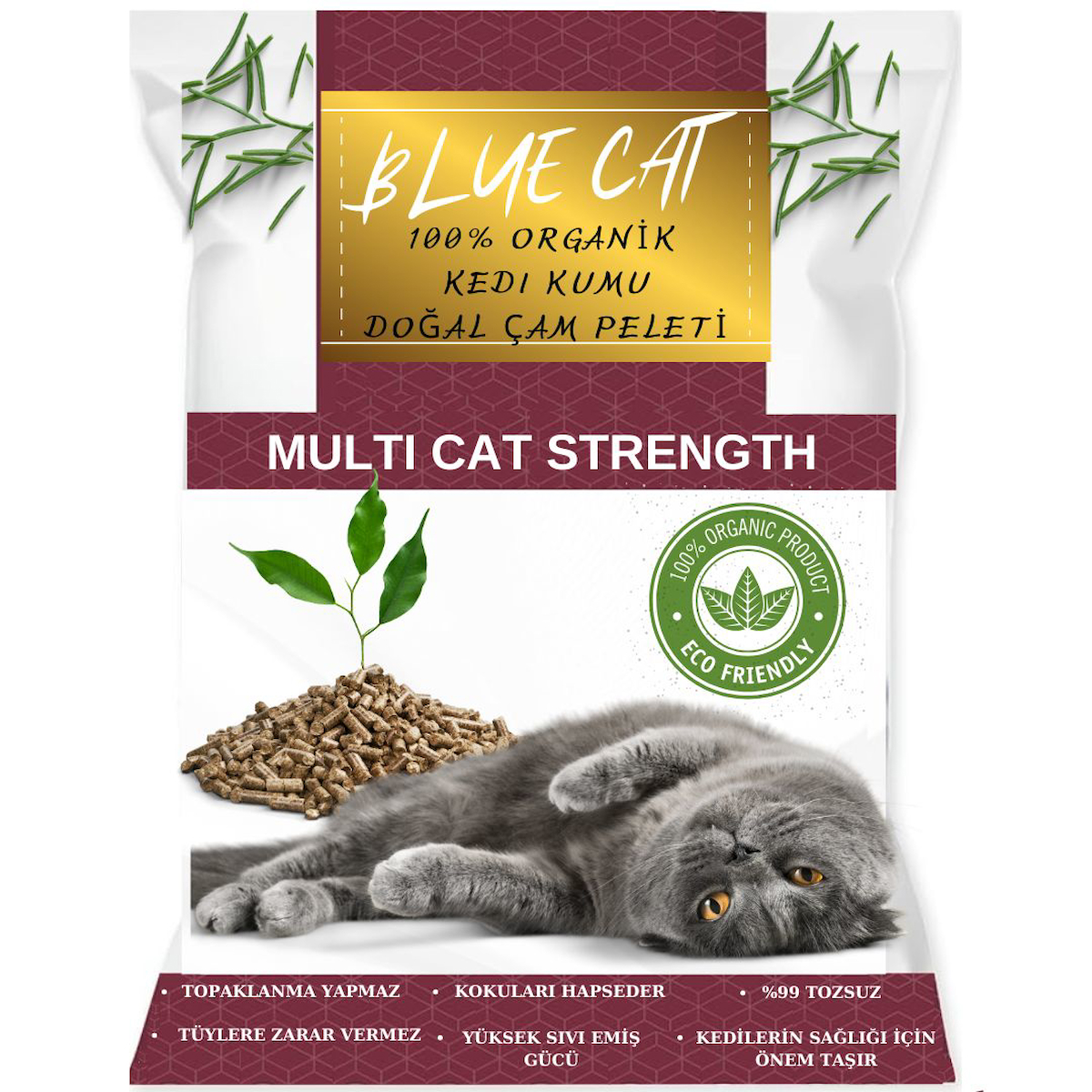 Bluecat Organik Kalın Taneli Çam Pellet Kedi Kumu 10 kg