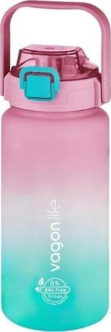 Vagonlife Softtouch Pipetli Pembe-Turkuaz Plastik Günlük Matara 1.5 lt