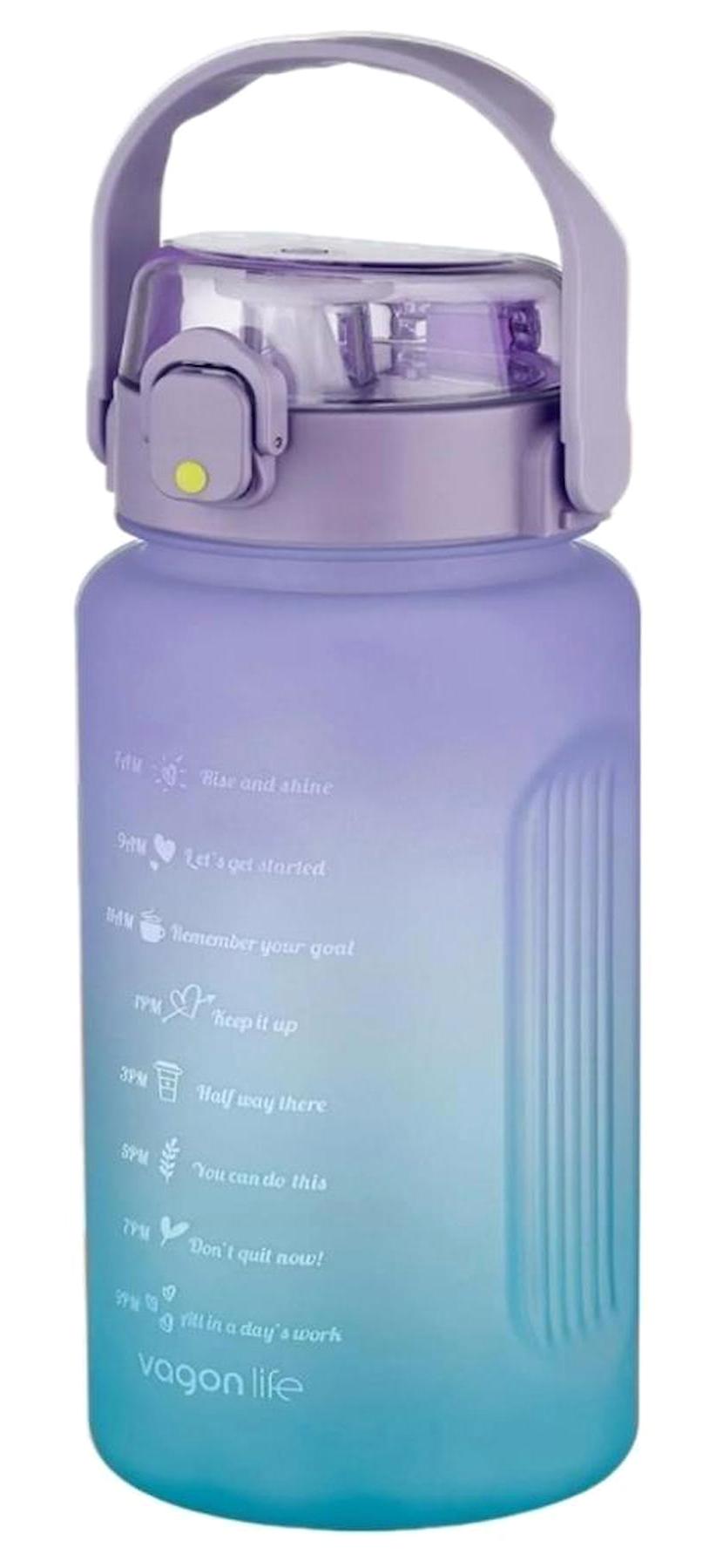 Vagonlife Softtouch Pipetli Mor - Mavi Plastik Günlük Matara 1.5 lt