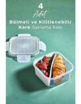 Kitchen Life Bölmeli Kare Plastik Saklama Kabı 2x1.4 lt