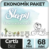 Sleepy Bio Natural 2 Numara Organik Cırtlı Bebek Bezi 68 Adet