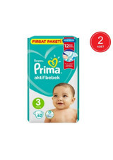 Prima Aktif Bebek Midi 3 Numara Cırtlı Bebek Bezi 2x62 Adet