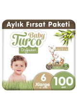 Baby Turco Doğadan XLarge 6 Numara Cırtlı Bebek Bezi 100 Adet