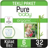 Pure Baby Bambu Özlü 6 Numara Organik Külot Bebek Bezi 32 Adet