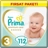 Prima Premium Care 3 Numara Cırtlı Bebek Bezi 112 Adet