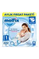 Molfix Hipoalerjenik Yenidoğan 1 Numara Göbek Oyuntulu Cırtlı Bebek Bezi 222 Adet
