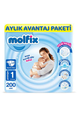 Molfix Anne Kucağı Gibi Yenidoğan 1 Numara Göbek Oyuntulu Cırtlı Bebek Bezi 200 Adet