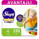 Sleepy Extra Avantajlı Paket Maxi 4 Numara Organik Cırtlı Bebek Bezi 192 Adet