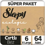 Sleepy Ecologic 6 Numara Organik Cırtlı Bebek Bezi 64 Adet