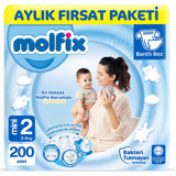 Molfix Hipoalerjenik 2 Numara Göbek Oyuntulu Cırtlı Bebek Bezi 200 Adet