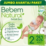 Bebem Natural Doğa Özleri 2 Numara Organik Cırtlı Bebek Bezi 252 Adet