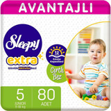 Sleepy Extra Avantajlı Junior 5 Numara Organik Cırtlı Bebek Bezi 80 Adet