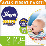 Sleepy Extra Mini 2 Numara Organik Cırtlı Bebek Bezi 204 Adet