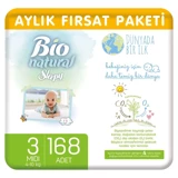Sleepy Bio Natural Midi 3 Numara Organik Cırtlı Bebek Bezi 168 Adet