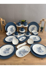 Keramika Blue Magic Desenli 37 Parça 6 Kişilik Seramik Kahvaltı Takımı Beyaz-Mavi