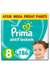 Prima Aktif Bebek 8 Numara Cırtlı Bebek Bezi 186 Adet
