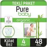 Pure Baby Bambu Özlü 4 Numara Organik Külot Bebek Bezi 48 Adet