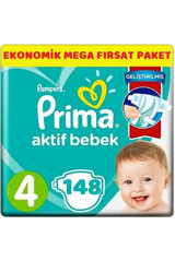 Prima Aktif Bebek 4 Numara Cırtlı Bebek Bezi 148 Adet