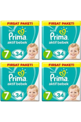 Prima Aktif Bebek 7 Numara Cırtlı Bebek Bezi 4x34 Adet