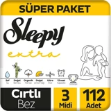 Sleepy Extra 3 Numara Organik Cırtlı Bebek Bezi 112 Adet
