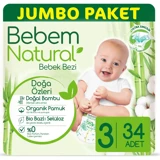 Bebem Natural Doğa Özleri 3 Numara Organik Cırtlı Bebek Bezi 34 Adet