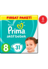Prima Aktif Bebek 8 Numara Cırtlı Bebek Bezi 8x31 Adet