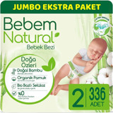 Bebem Natural Doğa Özleri 2 Numara Organik Cırtlı Bebek Bezi 336 Adet