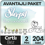 Sleepy Bio Natural 2 Numara Organik Cırtlı Bebek Bezi 204 Adet
