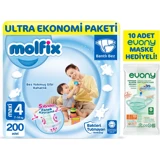 Molfix Maxi Ultra 4 Numara Bantlı Bebek Bezi 200 Adet