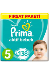 Prima Aktif Bebek 5 Numara Cırtlı Bebek Bezi 138 Adet