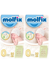 Molfix Prematüre 0 Numara Organik Göbek Oyuntulu Cırtlı Bebek Bezi 2x30 Adet